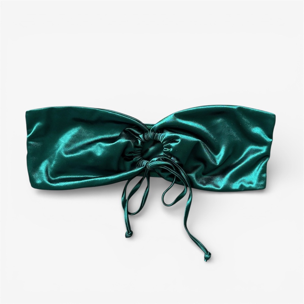 Zaful Emerald Green Satin Bandeau Knot Front Bikini Top Y2K Summer Womens Medium